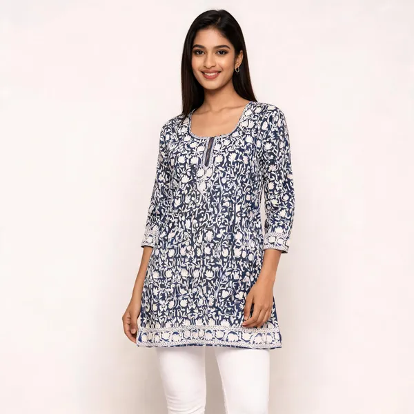 Blue_Georgette_Short_Kurti_For_Women