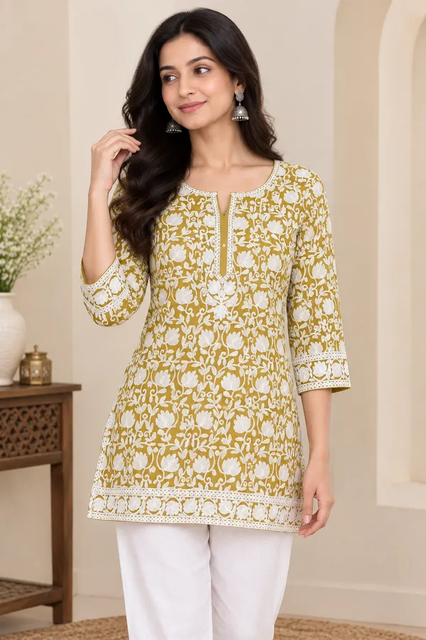 Yellow_Georgette_Short_Kurti_For_Women