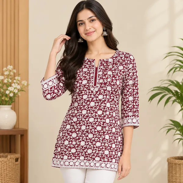 Red_Georgette_Short_Kurti_For_Women