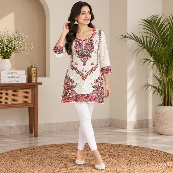 White_Georgette_Short_Kurti_For_Women