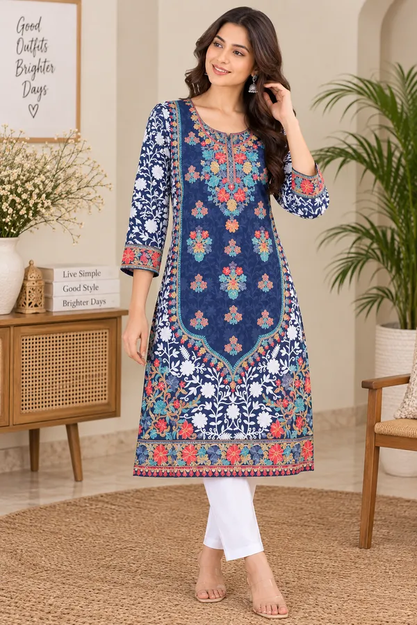 Blue_Georgette_Long_Kurta_For_Women