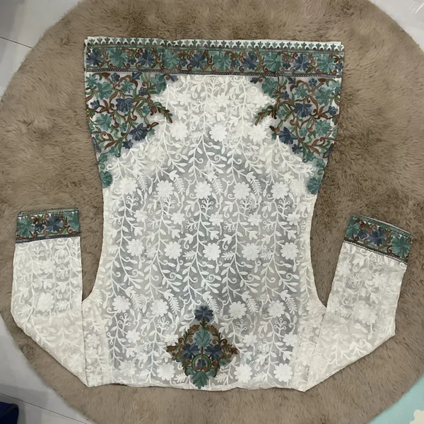 White_&_Green_Georgette_Short_Kurti_For_Women