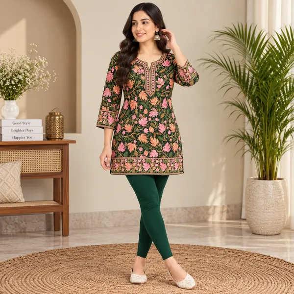 Black_&_Green_Georgette_Short_Kurti_For_Women