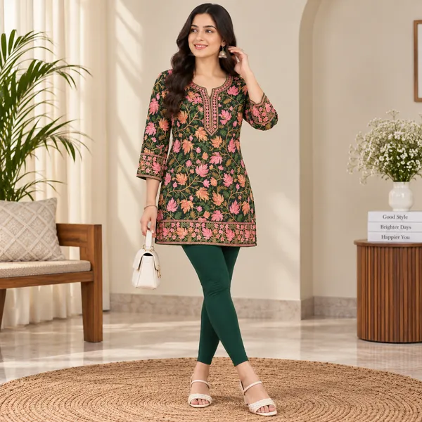 Black_&_Green_Georgette_Short_Kurti_For_Women