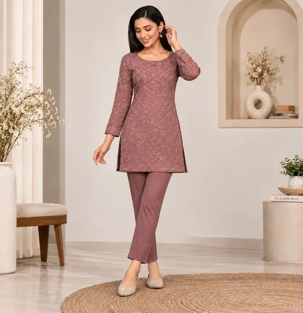 Mauve_Georgette_Long_Sleeve_Kurti_For_Women