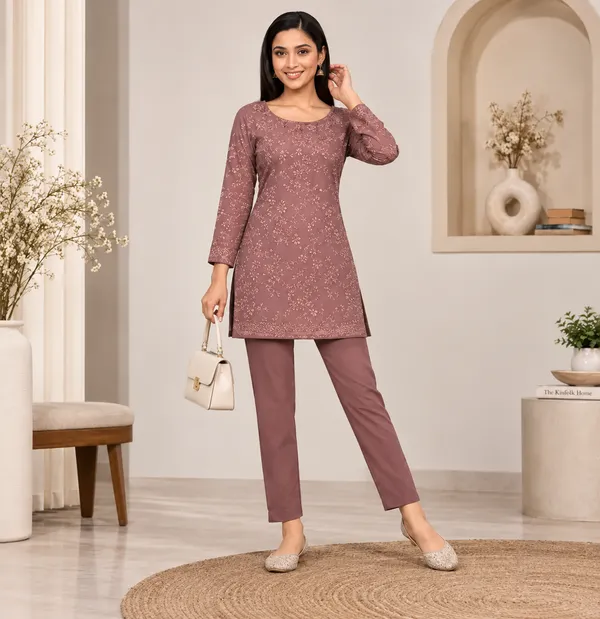 Mauve_Georgette_Long_Sleeve_Kurti_For_Women