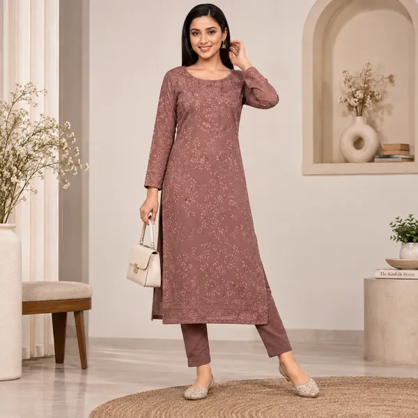 Brown_Georgette_Long_Sleeve_Kurta_For_Women