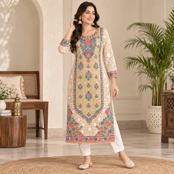 Beige_Georgette_Long_Kurta_For_Women