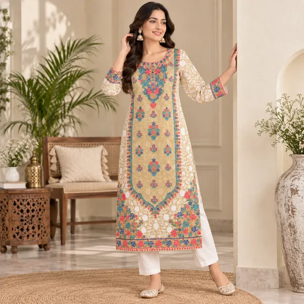 Beige_Georgette_Long_Kurta_For_Women