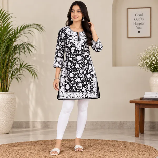 Black_Georgette_Short_Kurta_For_Women