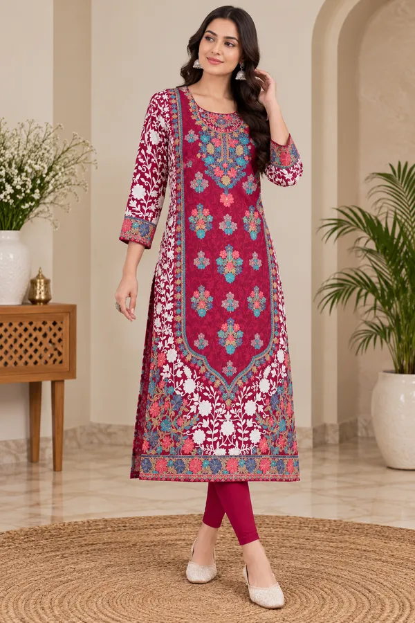 Red_Georgette_Long_Kurta_For_Women