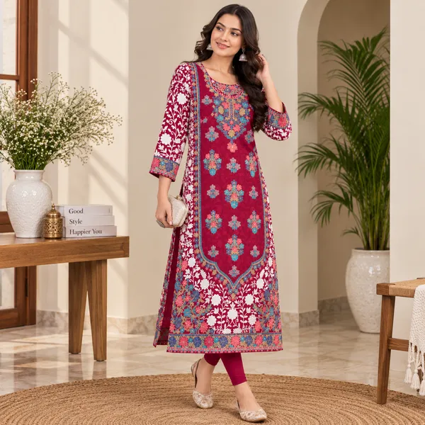 Red_Georgette_Long_Kurta_For_Women