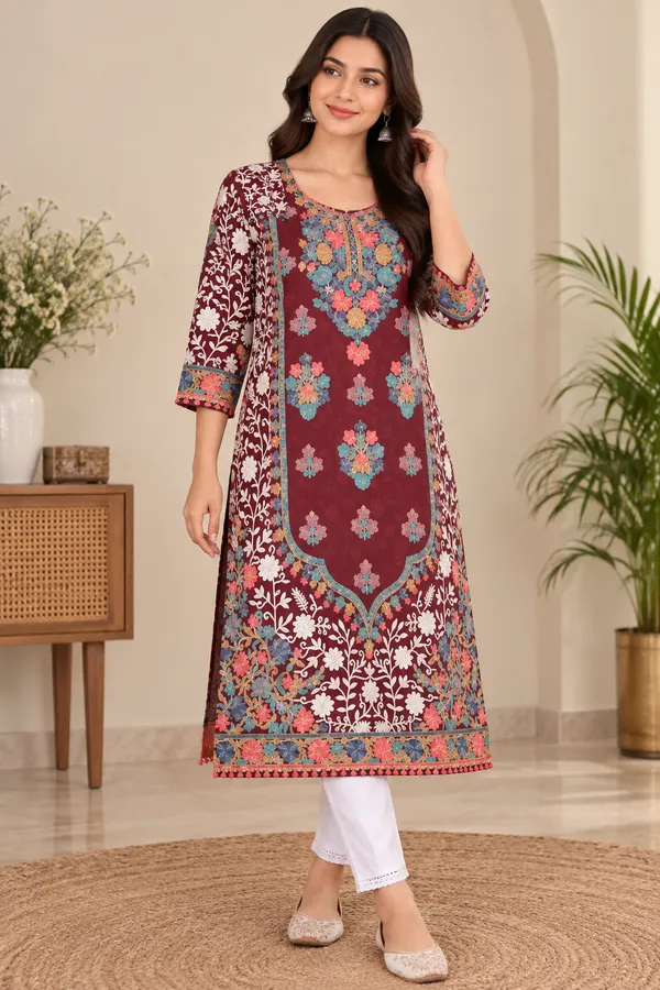 Maroon_Georgette_Long_Kurta_For_Women