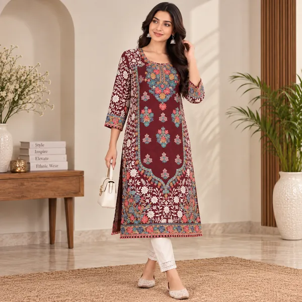 Maroon_Georgette_Long_Kurta_For_Women