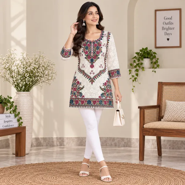 White_&_Purple_Georgette_Short_Kurti_For_Women
