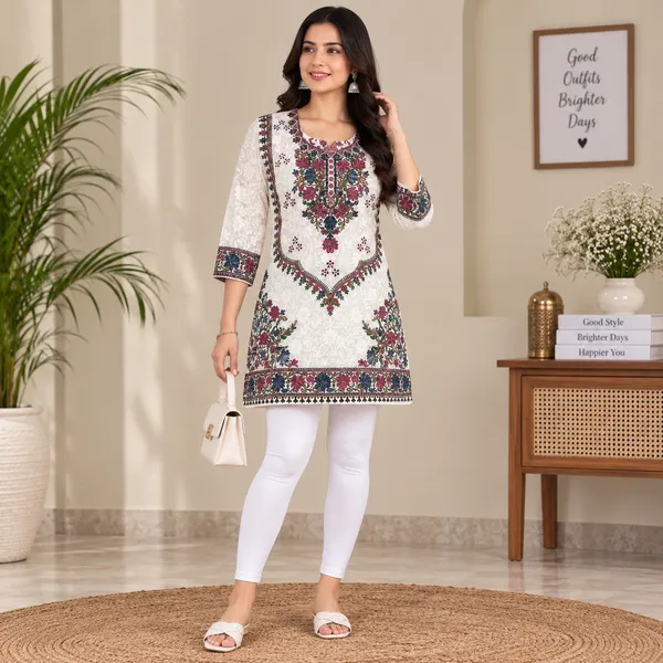 White_&_Purple_Georgette_Short_Kurti_For_Women