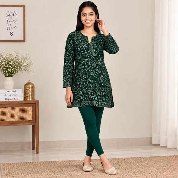 Green_Georgette_Short_Kurta_For_Women