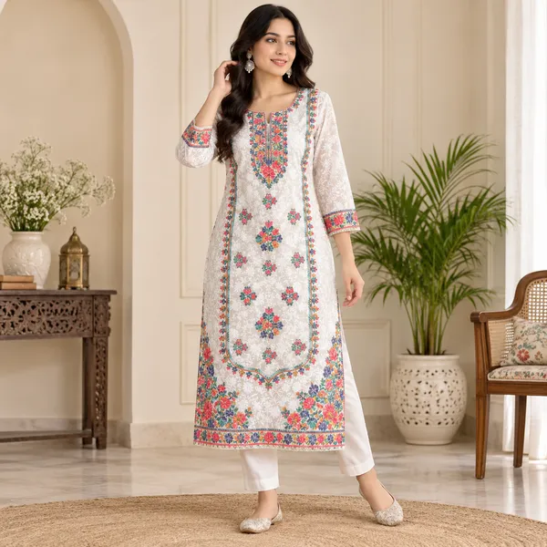White_Georgette_Long_Kurta_For_Women