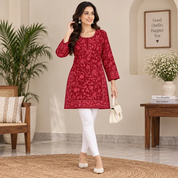 Red_Georgette_Short_Kurti_For_Women