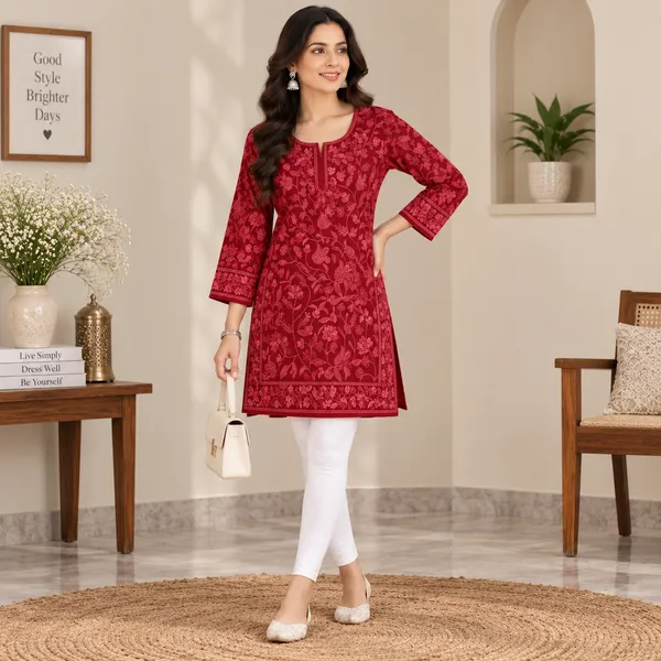Red_Georgette_Short_Kurti_For_Women
