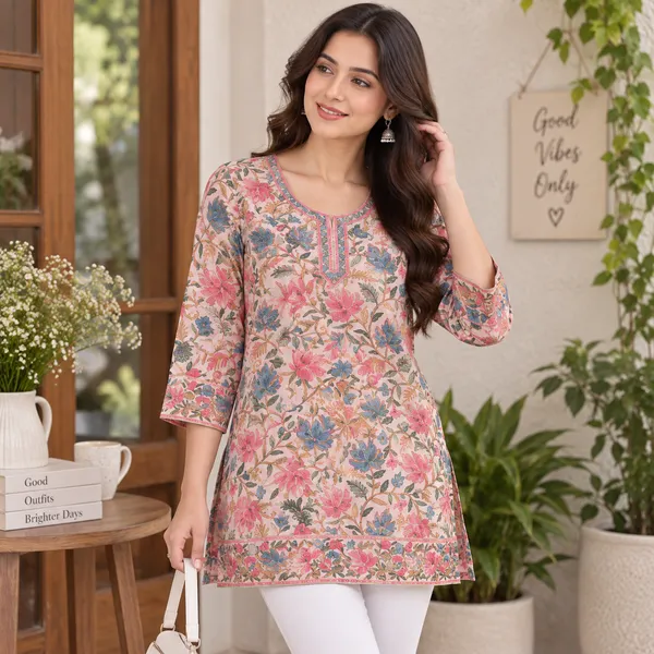Pink_Georgette_Short_Kurta_For_Women
