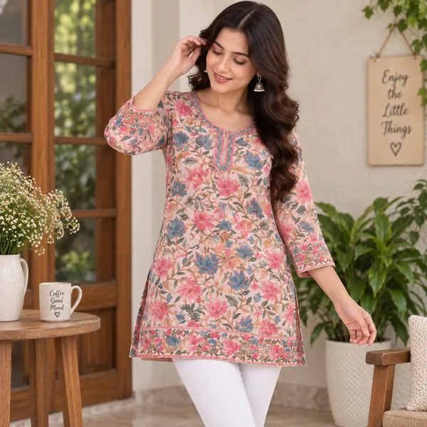 Pink_Georgette_Short_Kurta_For_Women