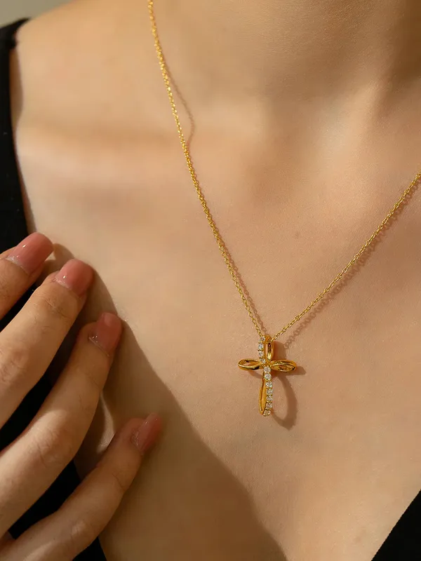 Pure_925_Silver_Infinity_Cross_Pendant_For_Women_Gold