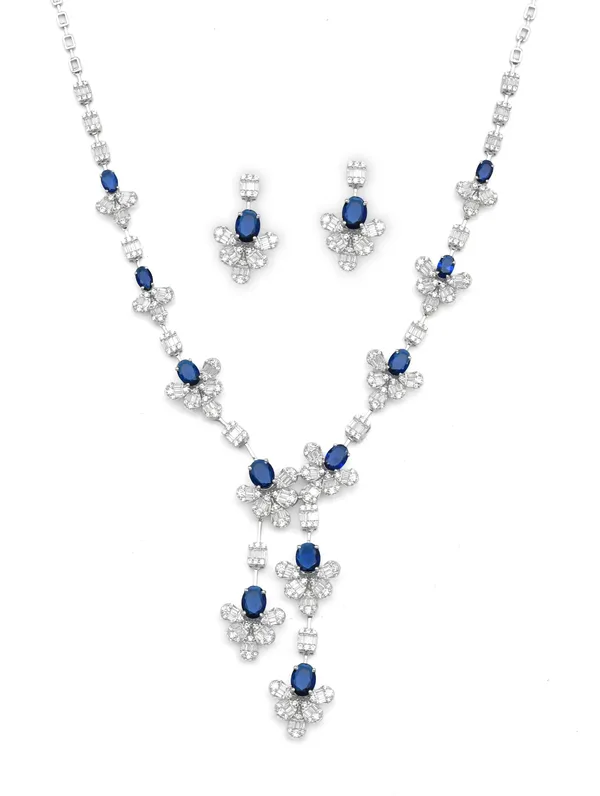 Pure_925_Silver_Blue_Flower_Necklace_Set_For_Women