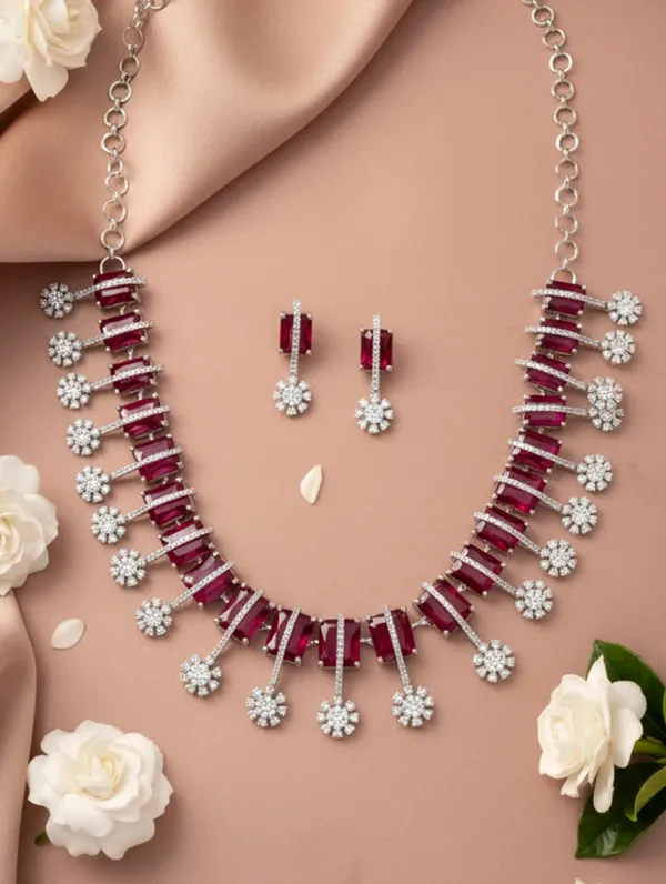 Pure_925_Silver_Red_Beauty_Necklace_Set_For_Women