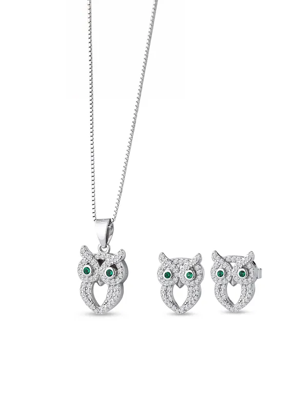 Pure_925_Silver_Owl_Pendant_Set_For_Women