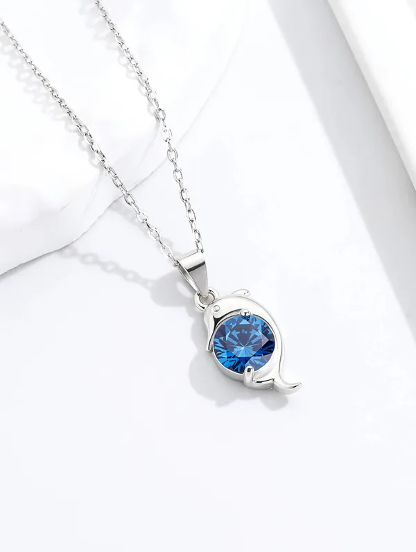 Pure_925_Silver_Blue_Stone_Dolphin_Pendant_For_Women