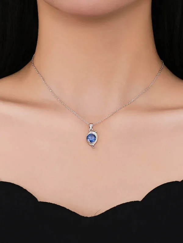 Pure_925_Silver_Blue_Stone_Dolphin_Pendant_For_Women