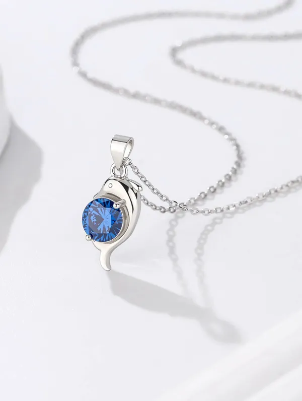 Pure_925_Silver_Blue_Stone_Dolphin_Pendant_For_Women