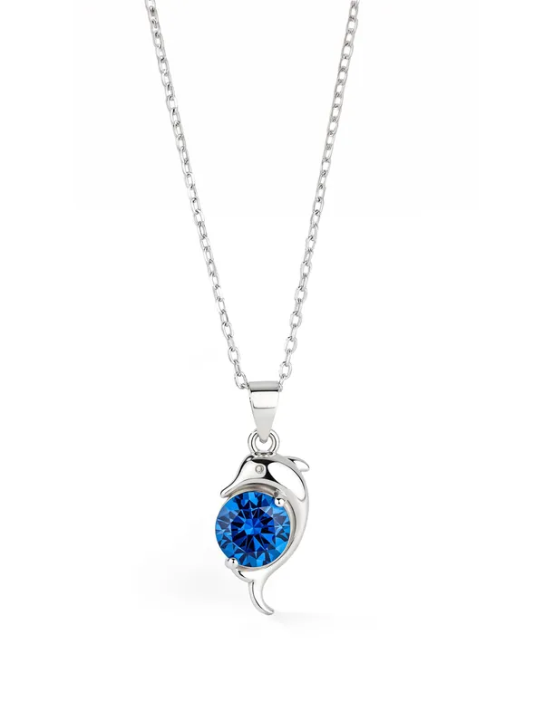 Pure_925_Silver_Blue_Stone_Dolphin_Pendant_For_Women
