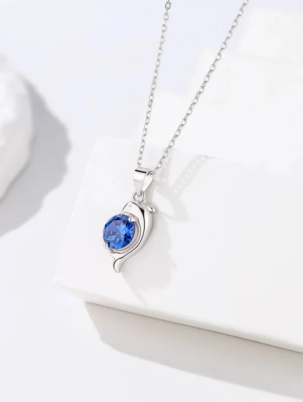 Pure_925_Silver_Blue_Stone_Dolphin_Pendant_For_Women