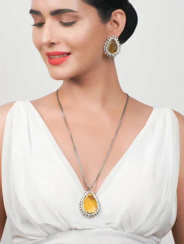 Pure_925_Silver_Yellow_Necklace_Set_For_Women
