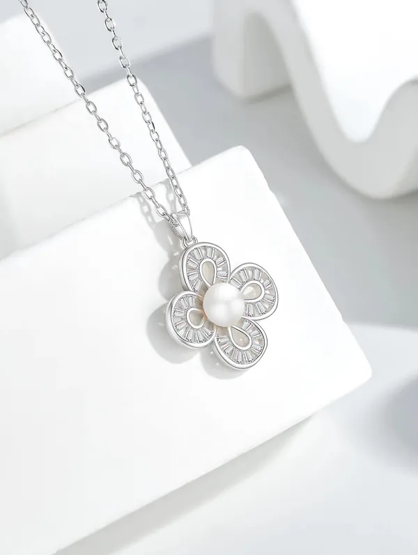 Pure_925_Silver_Pearl_Flower_Pendant_Set_For_Women