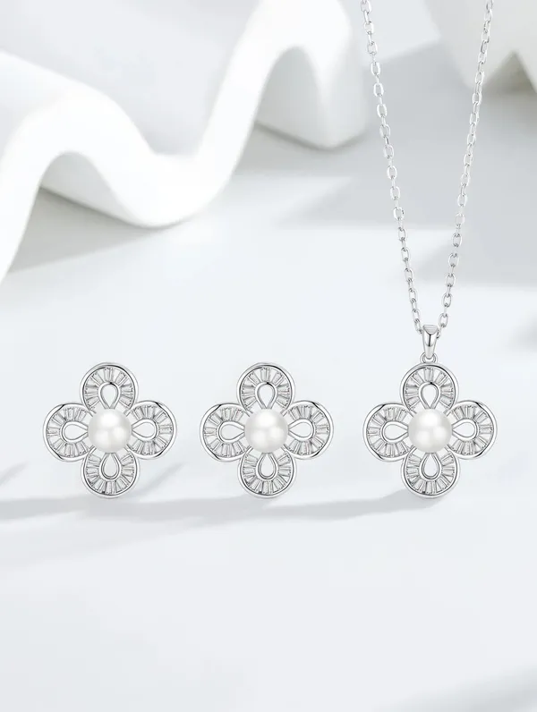 Pure_925_Silver_Pearl_Flower_Pendant_Set_For_Women