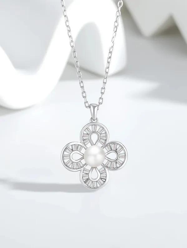 Pure_925_Silver_Pearl_Flower_Pendant_Set_For_Women