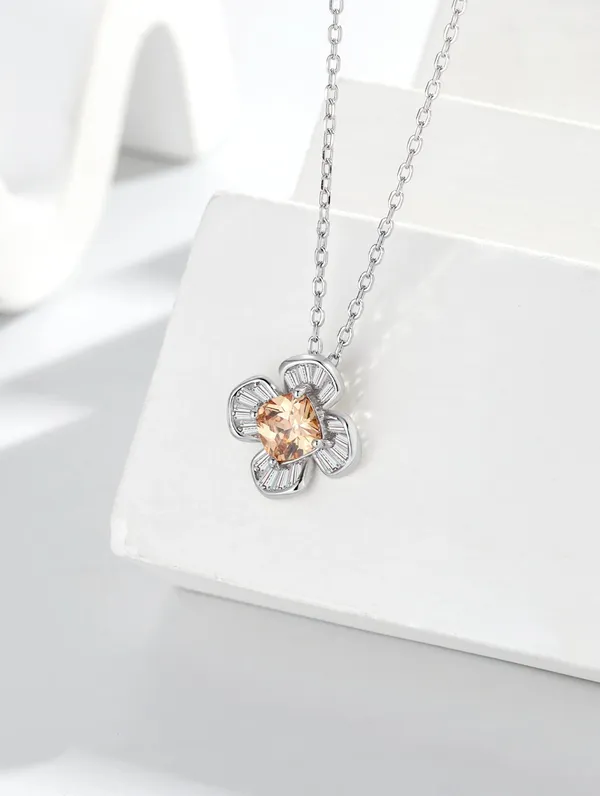Pure_925_Silver_Gold_Flower_Pendant_Set_For_Women