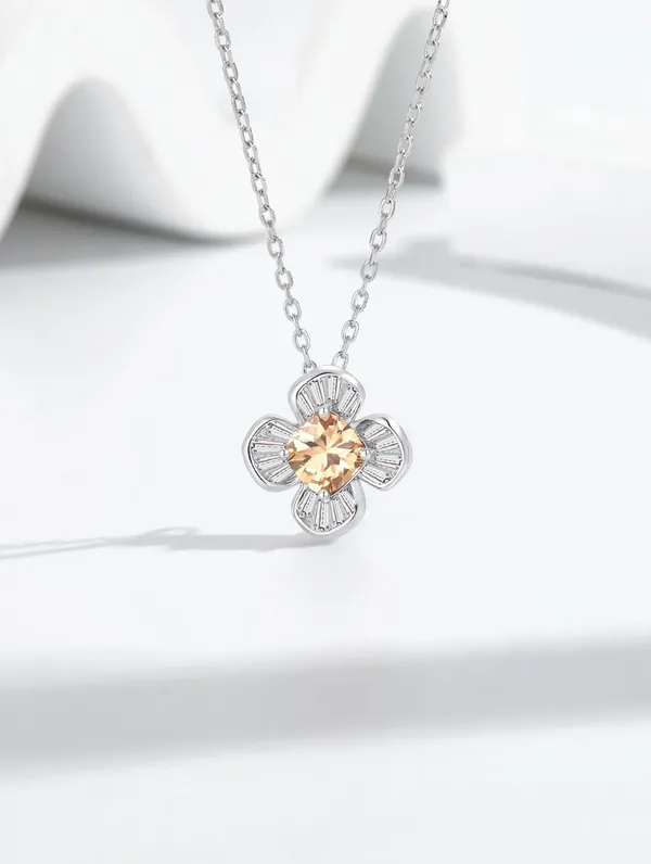 Pure_925_Silver_Gold_Flower_Pendant_Set_For_Women