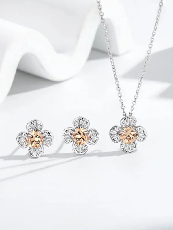 Pure_925_Silver_Gold_Flower_Pendant_Set_For_Women