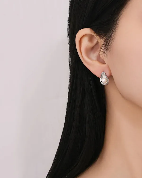 Pure_925_Silver_Pearl_Leaf_Whisper_Stud_Earrings_For_Women