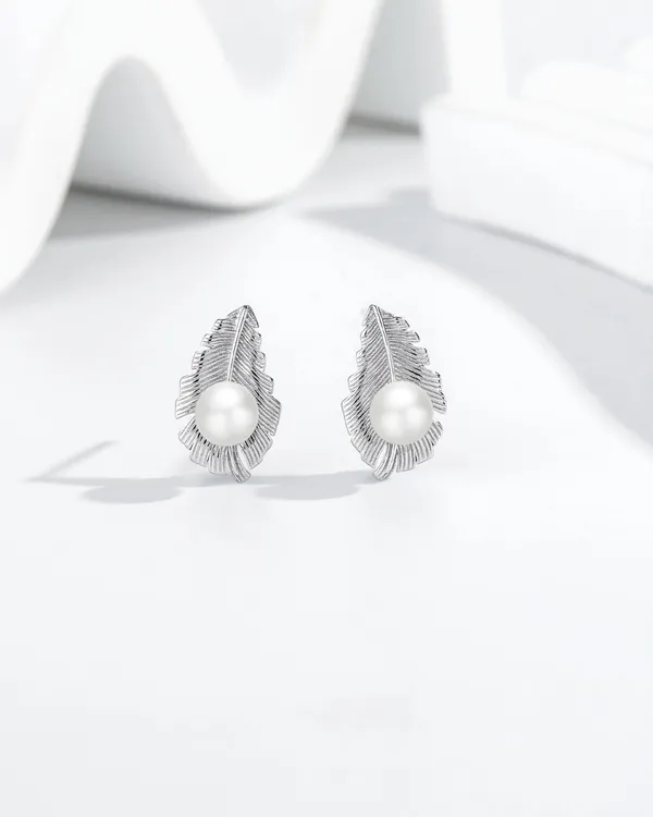 Pure_925_Silver_Pearl_Leaf_Whisper_Stud_Earrings_For_Women
