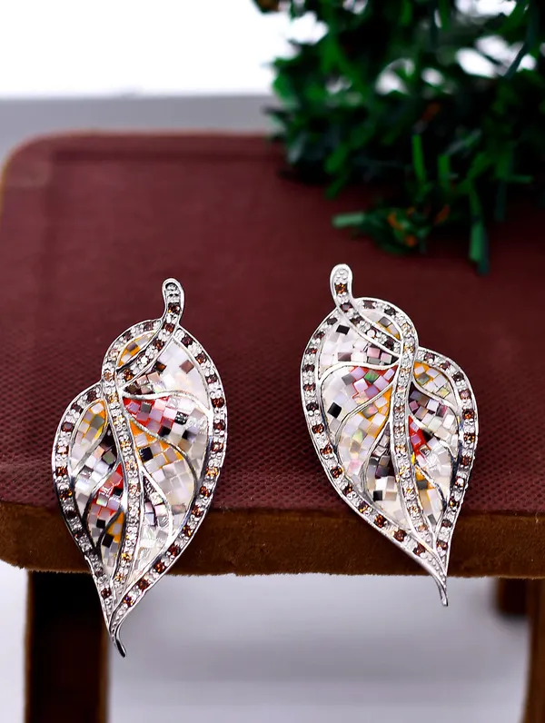 Pure_925_Silver_Leaf_Enamal_Earrings_For_Women