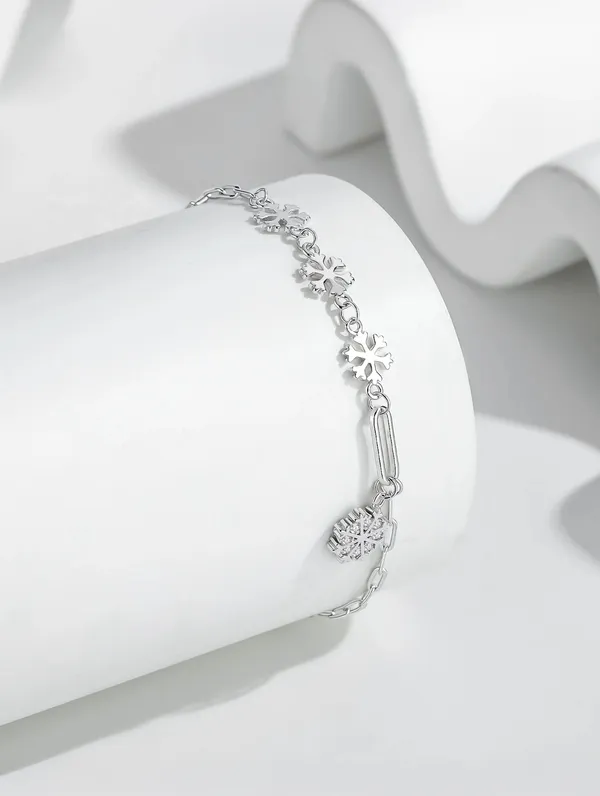 Pure_925_Silver_Frosted_Snowflake_Charm_Bracelet_For_Women