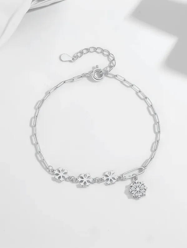 Pure_925_Silver_Frosted_Snowflake_Charm_Bracelet_For_Women