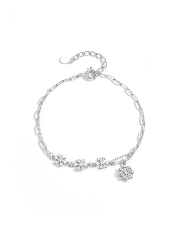 Pure_925_Silver_Frosted_Snowflake_Charm_Bracelet_For_Women