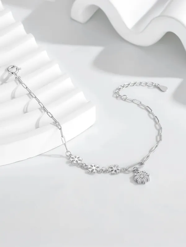 Pure_925_Silver_Frosted_Snowflake_Charm_Bracelet_For_Women
