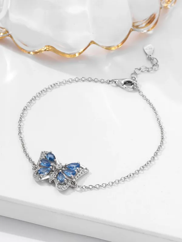 Pure_925_Silver_Blue_Butterfly_Bracelet_For_Women